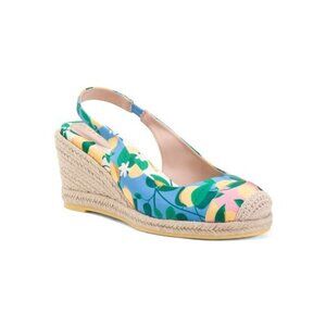 Cole Haan Womens Blue Vibrant Floral Slingback Espadrille Wedge Sandals Sz 9 New